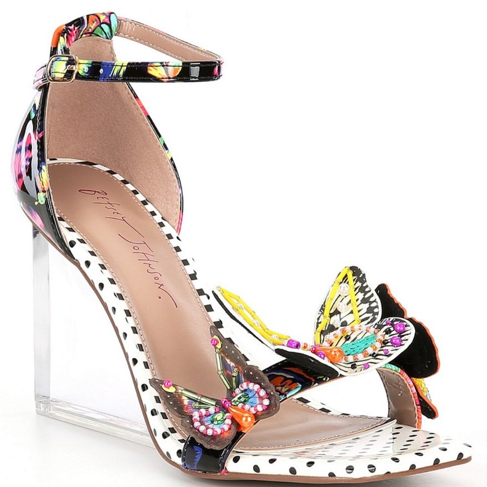 Betsey Johnson Marloe Butterfly Dot Print Clear Wedges size 6.5 NIB rare!